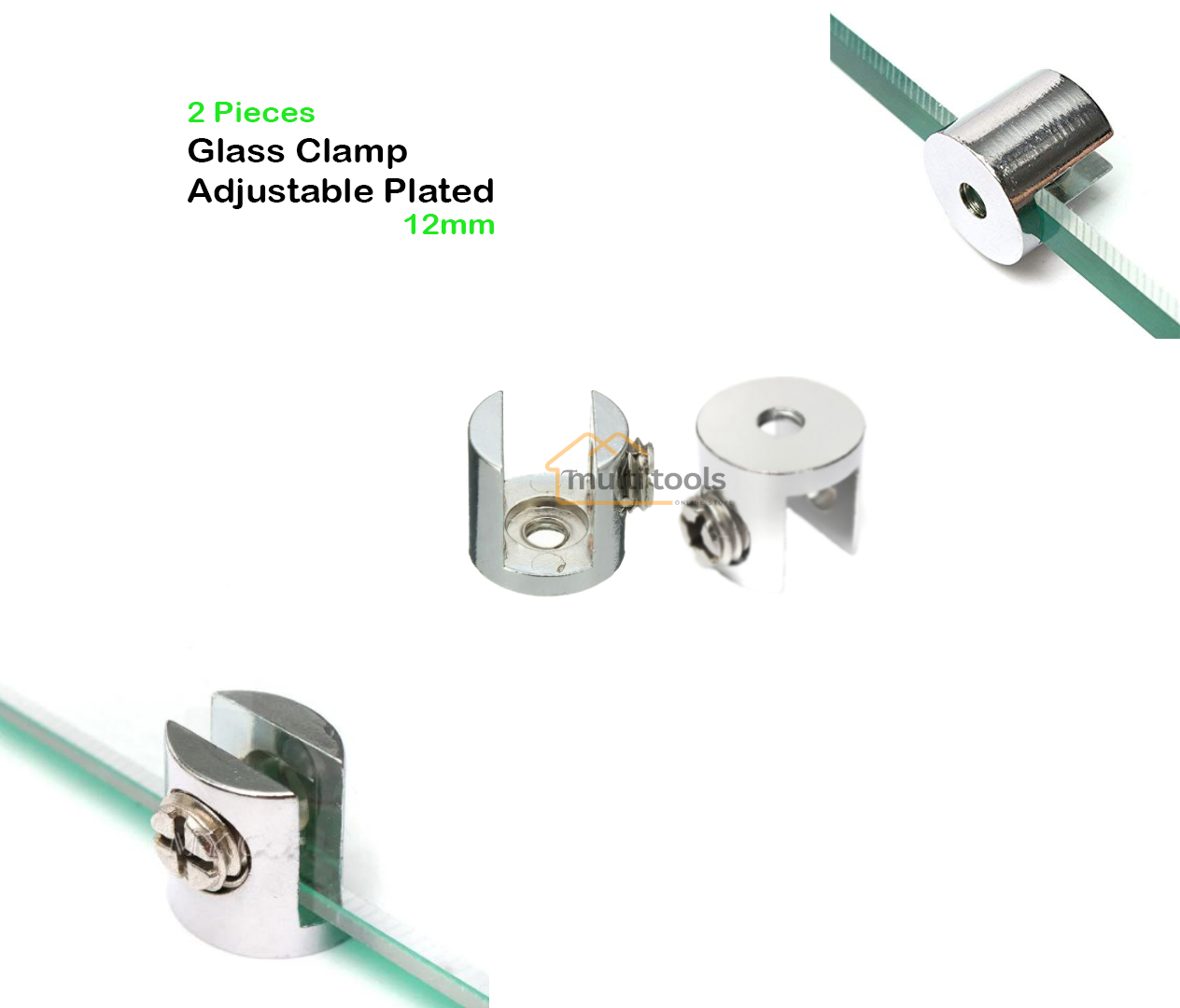 Glass Clamp 12mm Adjustable Plated